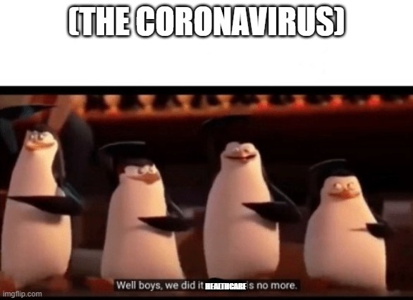 Well boys, we did it (blank) is no more | (THE CORONAVIRUS); HEALTHCARE | image tagged in well boys we did it blank is no more | made w/ Imgflip meme maker