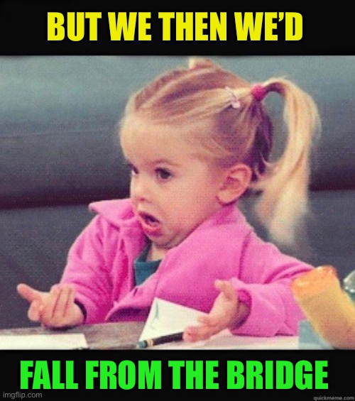 I dont know girl | BUT WE THEN WE’D FALL FROM THE BRIDGE | image tagged in i dont know girl | made w/ Imgflip meme maker