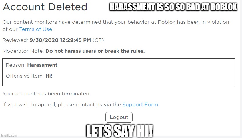 Account Deleted Imgflip - banned from roblox meme generator imgflip