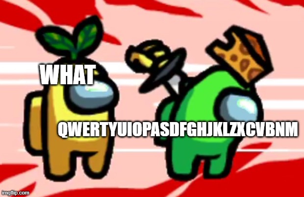 Among Us Stab | WHAT QWERTYUIOPASDFGHJKLZXCVBNM | image tagged in among us stab | made w/ Imgflip meme maker