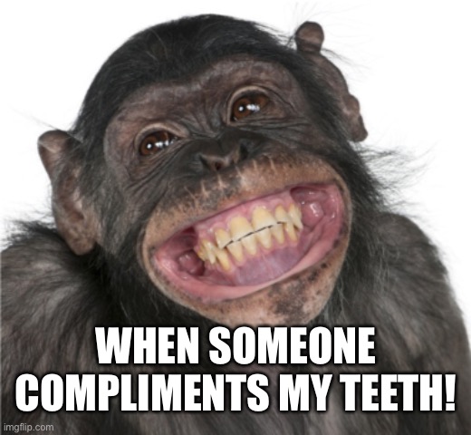 Monkey teeth | WHEN SOMEONE COMPLIMENTS MY TEETH! | image tagged in funny memes | made w/ Imgflip meme maker