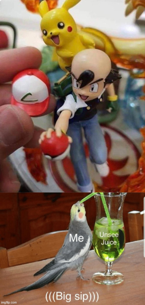 image tagged in unsee juice,pokemon,ash ketchum,hat,bald | made w/ Imgflip meme maker