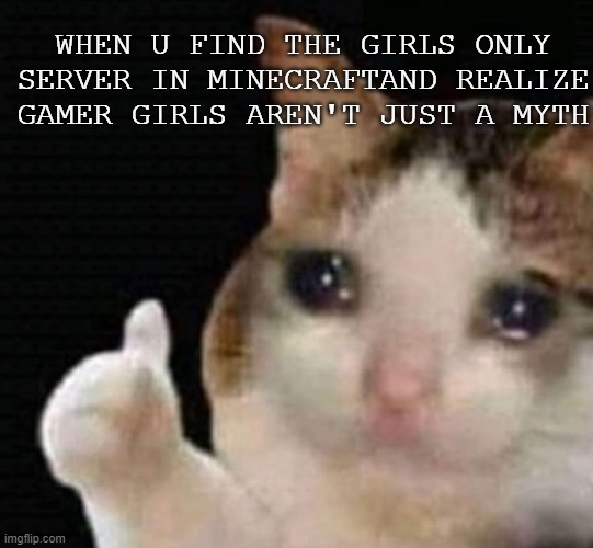 gamer gurls r reel | WHEN U FIND THE GIRLS ONLY SERVER IN MINECRAFTAND REALIZE GAMER GIRLS AREN'T JUST A MYTH | image tagged in its finally over,searching | made w/ Imgflip meme maker