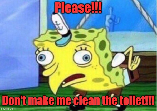 Mocking Spongebob Meme | Please!!! Don't make me clean the toilet!!! | image tagged in memes,mocking spongebob | made w/ Imgflip meme maker