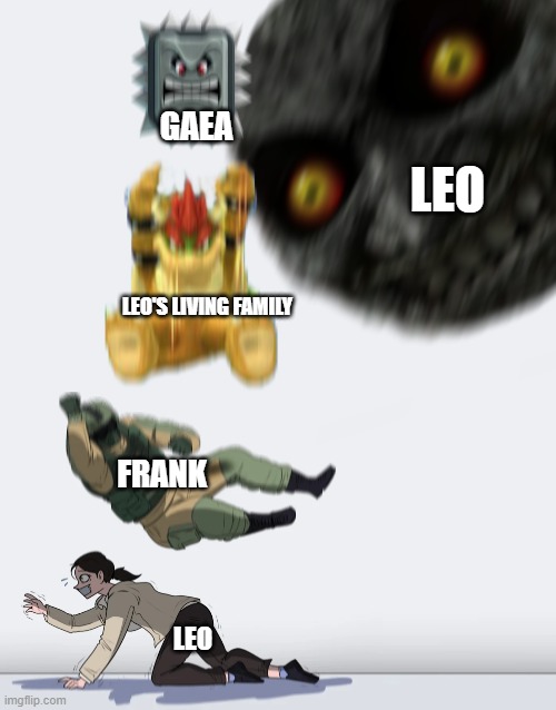 Crushing Combo | GAEA; LEO; LEO'S LIVING FAMILY; FRANK; LEO | image tagged in crushing combo | made w/ Imgflip meme maker