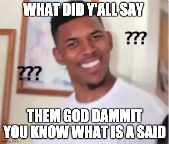 Nick Young | WHAT DID Y'ALL SAY; THEM GOD DAMMIT YOU KNOW WHAT IS A SAID | image tagged in nick young | made w/ Imgflip meme maker