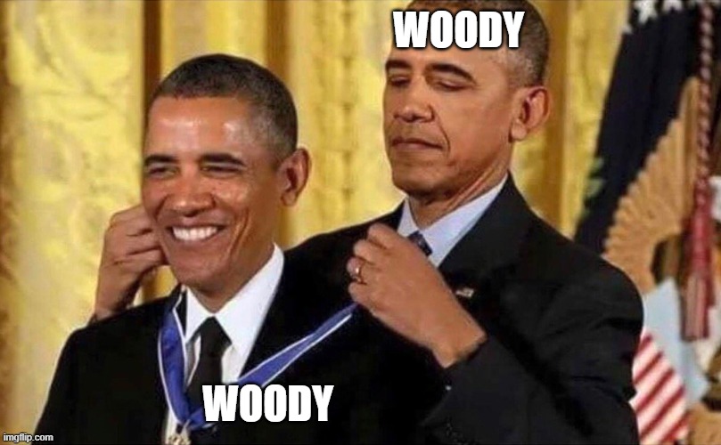 obama medal | WOODY WOODY | image tagged in obama medal | made w/ Imgflip meme maker