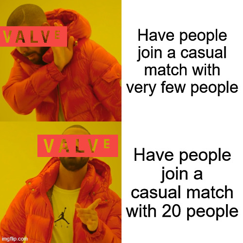 Come on make this an update on TF2 | Have people join a casual match with very few people; Have people join a casual match with 20 people | image tagged in memes,drake hotline bling | made w/ Imgflip meme maker