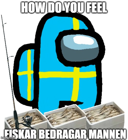Sweden impostor | HOW DO YOU FEEL; FISKAR BEDRAGAR MANNEN | image tagged in fishing,among us,sweden,lol,why,haha | made w/ Imgflip meme maker