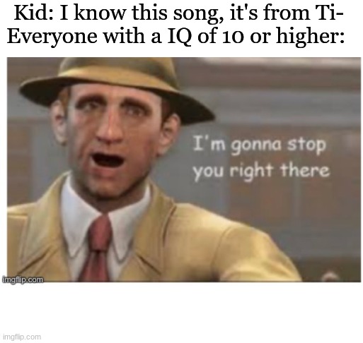 Nodoby made this | Kid: I know this song, it's from Ti-
Everyone with a IQ of 10 or higher: | image tagged in memes | made w/ Imgflip meme maker