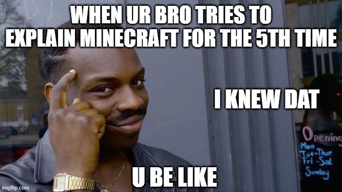 Roll Safe Think About It | WHEN UR BRO TRIES TO EXPLAIN MINECRAFT FOR THE 5TH TIME; I KNEW DAT; U BE LIKE | image tagged in memes,roll safe think about it | made w/ Imgflip meme maker