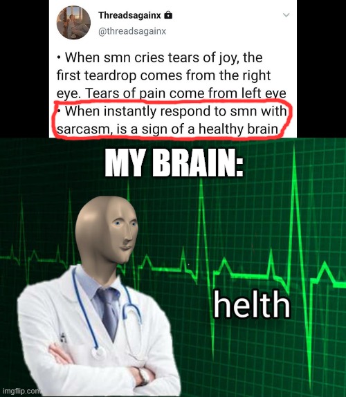 I'm not a bad person, i just hv a healthy brain! | MY BRAIN: | image tagged in stonks helth | made w/ Imgflip meme maker