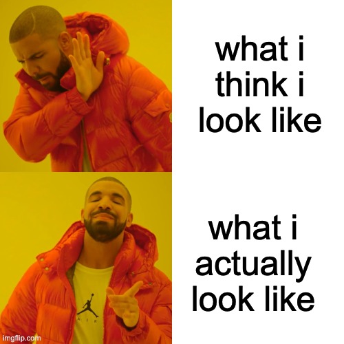 Drake Hotline Bling Meme | what i think i look like; what i actually look like | image tagged in memes,drake hotline bling | made w/ Imgflip meme maker