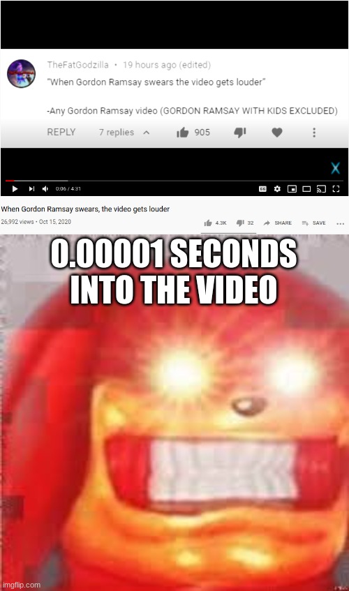 0.00001 SECONDS INTO THE VIDEO | image tagged in earrape,oof | made w/ Imgflip meme maker