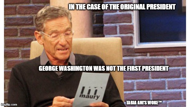 Not The First President | IN THE CASE OF THE ORIGINAL PRESIDENT; GEORGE WASHINGTON WAS NOT THE FIRST PRESIDENT; TABIA ANI'S WOKE™ | image tagged in george washington | made w/ Imgflip meme maker
