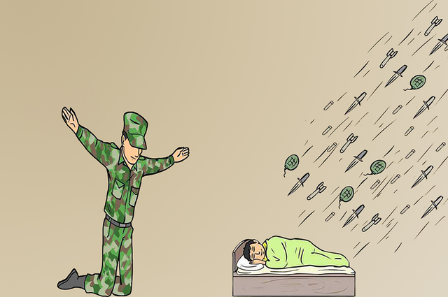 Soldier failing to protect sleeping child Blank Meme Template