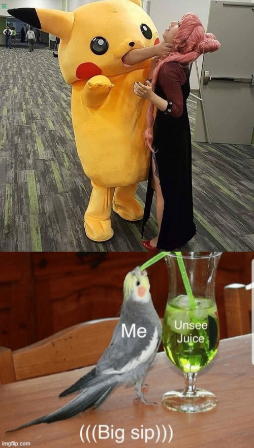 uh-oh | image tagged in unsee juice,pikachu,pokemon,cosplay | made w/ Imgflip meme maker