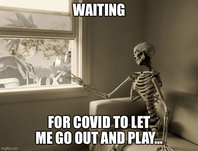Covid Sucks | WAITING; FOR COVID TO LET ME GO OUT AND PLAY... | image tagged in skeleton window | made w/ Imgflip meme maker