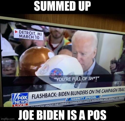 China Joe Biden is nothing more than a POS! | SUMMED UP; JOE BIDEN IS A POS | image tagged in joe biden,biden,creepy joe biden,democrat party,democratic socialism,election 2020 | made w/ Imgflip meme maker