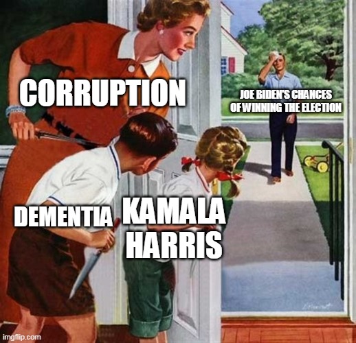 Family knives | CORRUPTION; JOE BIDEN'S CHANCES OF WINNING THE ELECTION; DEMENTIA; KAMALA HARRIS | image tagged in family knives | made w/ Imgflip meme maker