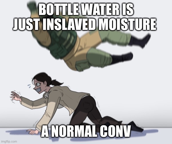 Has anybody used this in a conversation | BOTTLE WATER IS JUST INSLAVED MOISTURE; A NORMAL CONVERSATION | image tagged in rainbow six - fuze the hostage | made w/ Imgflip meme maker