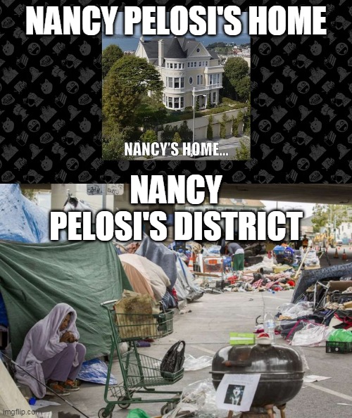 politics | NANCY PELOSI'S HOME; NANCY PELOSI'S DISTRICT | image tagged in politics | made w/ Imgflip meme maker
