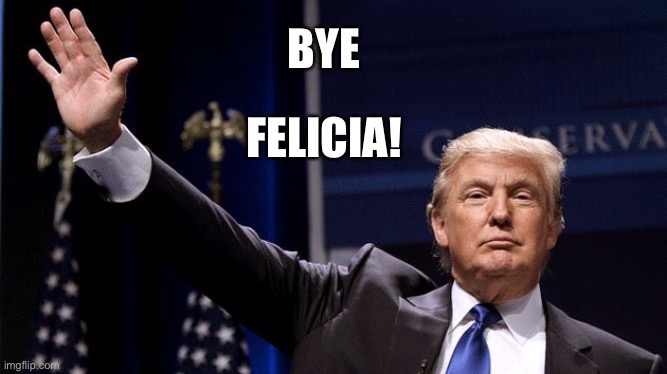 Trump Waving | BYE; FELICIA! | image tagged in trump waving | made w/ Imgflip meme maker