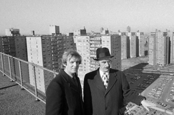 Trump with his father and his whites-only housing projects Blank Meme Template