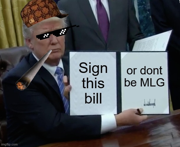 Trump Bill Signing | Sign this bill; or dont be MLG | image tagged in memes,trump bill signing | made w/ Imgflip meme maker