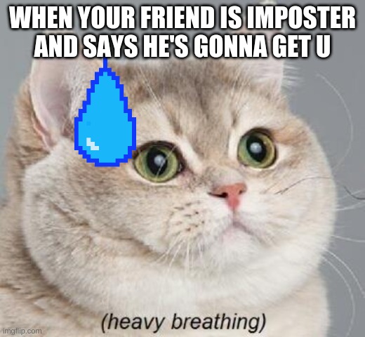 Heavy Breathing Cat | WHEN YOUR FRIEND IS IMPOSTER AND SAYS HE'S GONNA GET U | image tagged in memes,heavy breathing cat | made w/ Imgflip meme maker