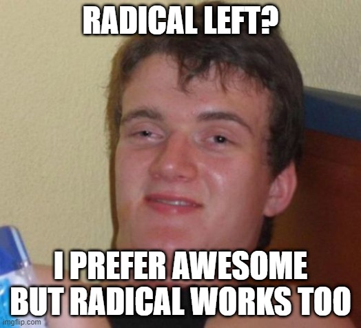 10 Guy | RADICAL LEFT? I PREFER AWESOME BUT RADICAL WORKS TOO | image tagged in memes,10 guy | made w/ Imgflip meme maker