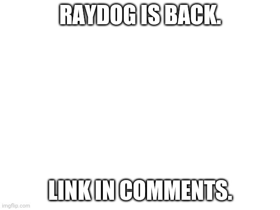Blank White Template | RAYDOG IS BACK. LINK IN COMMENTS. | image tagged in blank white template | made w/ Imgflip meme maker