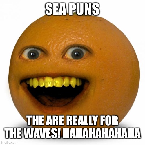 Annoying Orange | SEA PUNS THE ARE REALLY FOR THE WAVES! HAHAHAHAHAHA | image tagged in annoying orange | made w/ Imgflip meme maker