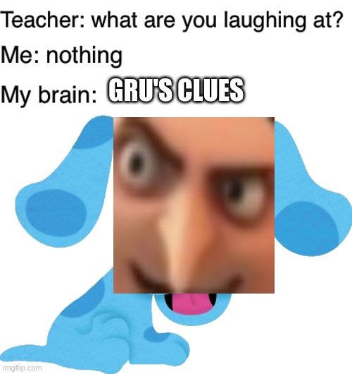 Gru's Clues | GRU'S CLUES | image tagged in teacher what are you laughing at | made w/ Imgflip meme maker