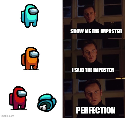 perfection | SHOW ME THE IMPOSTER; I SAID THE IMPOSTER; PERFECTION | image tagged in perfection | made w/ Imgflip meme maker