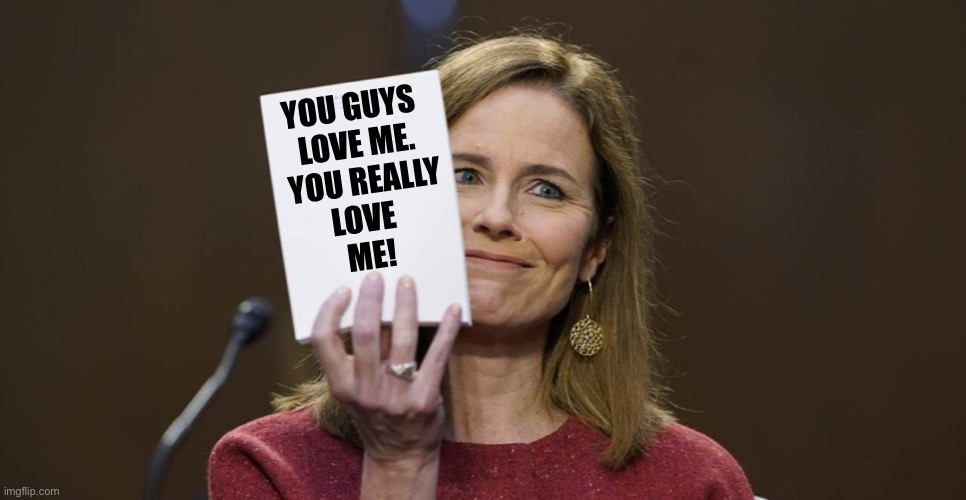 Amy Coney Barrett | YOU GUYS 
LOVE ME.
  YOU REALLY 
LOVE 
ME! | image tagged in amy coney barrett | made w/ Imgflip meme maker