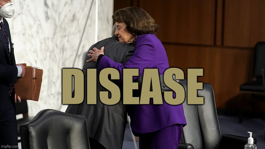 DISEASE | image tagged in lindsey graham,dianne feinstein,dementia,covid19,corruption,failing | made w/ Imgflip meme maker