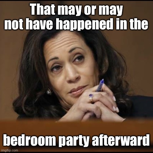 Kamala Harris  | That may or may not have happened in the bedroom party afterward | image tagged in kamala harris | made w/ Imgflip meme maker