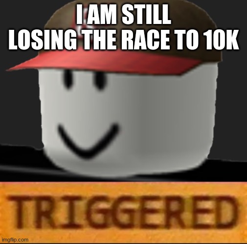 i need to win pls help me win | I AM STILL LOSING THE RACE TO 10K | image tagged in roblox triggered | made w/ Imgflip meme maker