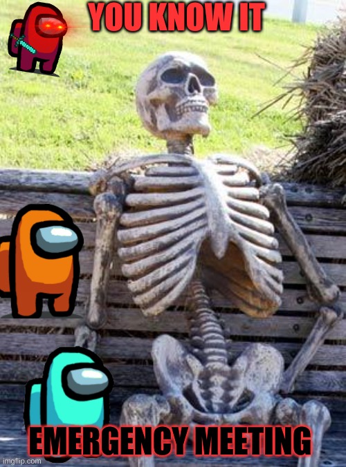 Waiting Skeleton Meme | YOU KNOW IT; EMERGENCY MEETING | image tagged in memes,waiting skeleton | made w/ Imgflip meme maker