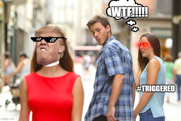Distracted Boyfriend Meme | WTF!!!!! #TRIGGERED | image tagged in memes,distracted boyfriend | made w/ Imgflip meme maker