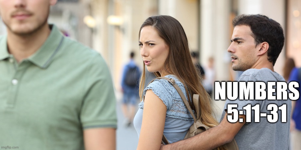 Here drink this water. | NUMBERS 5:11-31 | image tagged in distracted girlfriend | made w/ Imgflip meme maker