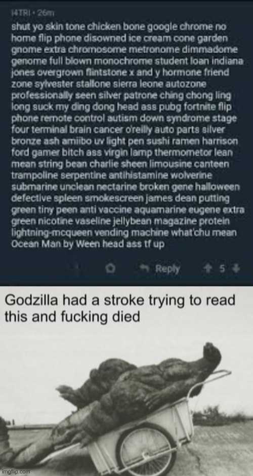 image tagged in godzilla dies trying to read | made w/ Imgflip meme maker