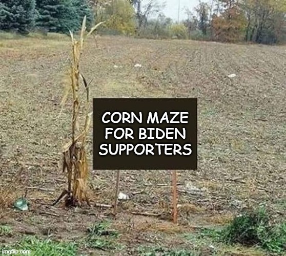 Corn Maze for Biden Supporters |  CORN MAZE
FOR BIDEN
SUPPORTERS | image tagged in corn maze biden stupid,corn,maze,biden,stupid,libtard | made w/ Imgflip meme maker