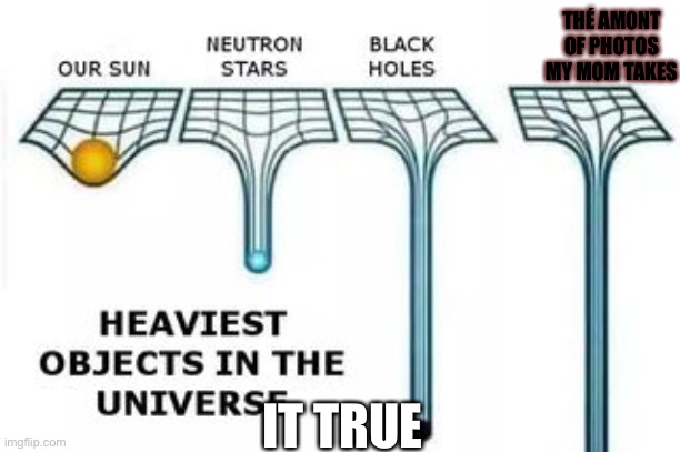 heaviest objects | THÉ AMONT OF PHOTOS MY MOM TAKES; IT TRUE | image tagged in heaviest objects | made w/ Imgflip meme maker