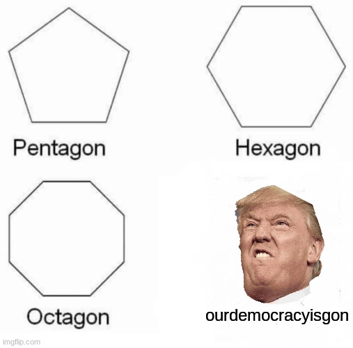 pls no hate | ourdemocracyisgon | image tagged in memes,pentagon hexagon octagon | made w/ Imgflip meme maker