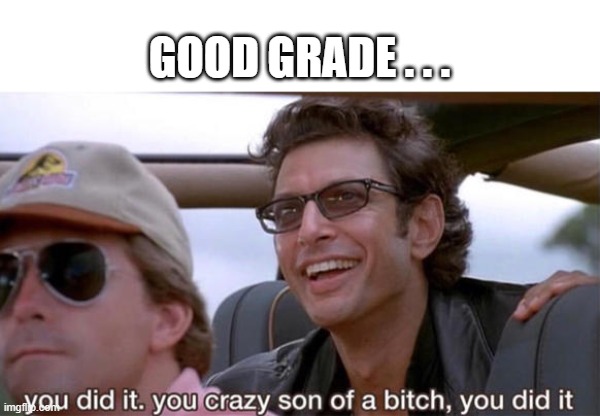 you crazy son of a bitch, you did it | GOOD GRADE . . . | image tagged in you crazy son of a bitch you did it | made w/ Imgflip meme maker