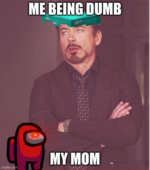 Face You Make Robert Downey Jr Meme | ME BEING DUMB; MY MOM | image tagged in memes,face you make robert downey jr | made w/ Imgflip meme maker