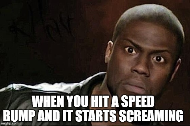 Kevin Hart Meme | WHEN YOU HIT A SPEED BUMP AND IT STARTS SCREAMING | image tagged in memes,kevin hart | made w/ Imgflip meme maker
