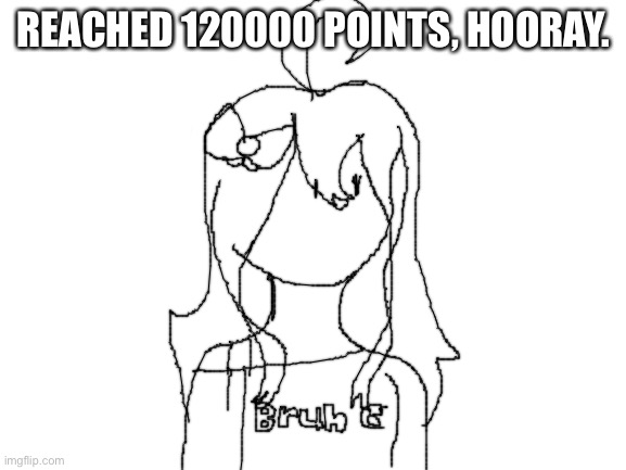 Yayyy. | REACHED 120000 POINTS, HOORAY. | image tagged in blank white template | made w/ Imgflip meme maker